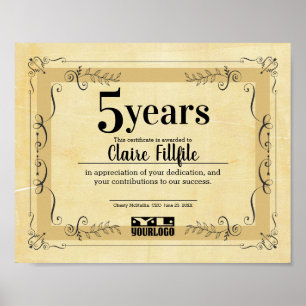Poster Certificat universel d'anniversaire d'employé