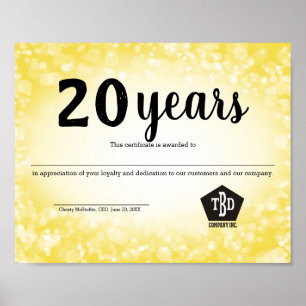 Poster Certificat universel d'anniversaire d'employé de B
