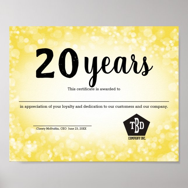 Poster Certificat universel d'anniversaire d'employé de B (Devant)