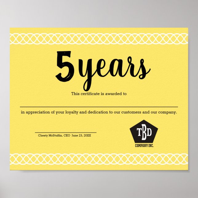 Poster Certificat universel d'anniversaire d'employé tres (Devant)