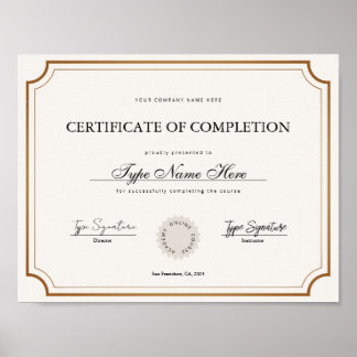 Poster Certificat Vintage simple de fin, diplôme