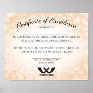 Poster Certificate of excellence staff employee award