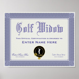 Poster Certification Golf Widow amusant