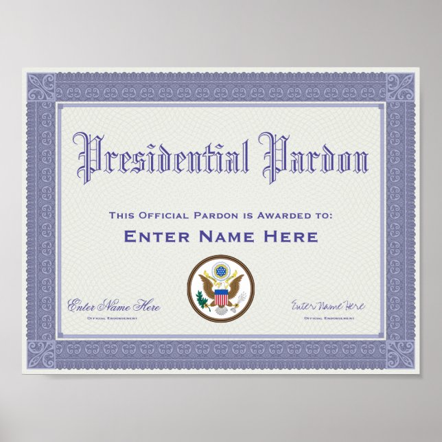 Poster Certification présidentielle de pardon amusant (Devant)