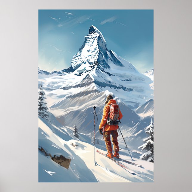 Poster Cervin, Zermatt, Suisse, Ski (Devant)