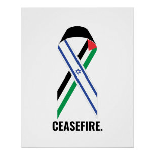 Poster Cessez-le-feu Israël et la Palestine drapeaux cout