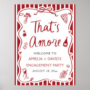 Poster C'est Amore Red Italian Engagement Party Welcome