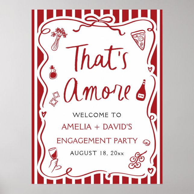 Poster C'est Amore Red Italian Engagement Party Welcome (Devant)