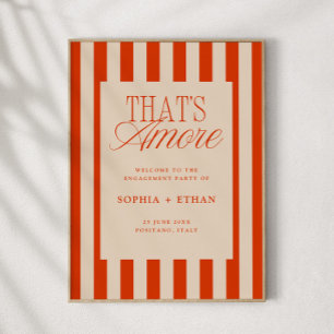 Poster C'est Amore Red Stripes Engagement Party Bienvenue