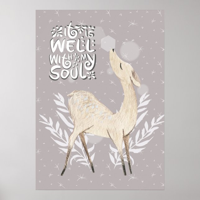 Poster C'est bien avec mon âme, Cerf d'Aquarelle d'hiver (Devant)