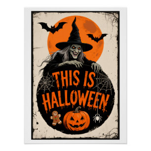 Poster C'est Halloween Scary Witch Retro Éffrayant Party