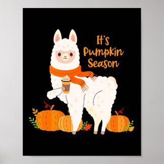 Poster C'est la saison des citrouilles Lama Feuilles d'au