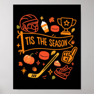 Poster C'est la saison Hockey Feuilles d'automne Bonjour 
