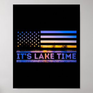 Poster C'est le temps du lac Coucher de soleil Drapeau am