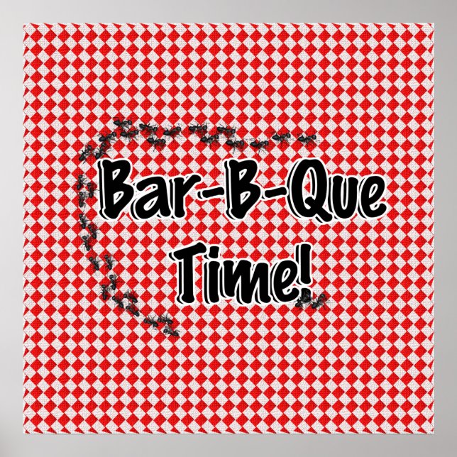 Poster C'est l'heure du barbecue ! Tissu de table À damie (Devant)