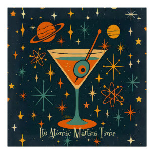 Poster C'est l'heure du Martini Atomique Étoiles Cosmique