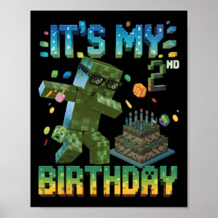 Poster C'est mon 2ème anniversaire cadeau pixel gamer gar