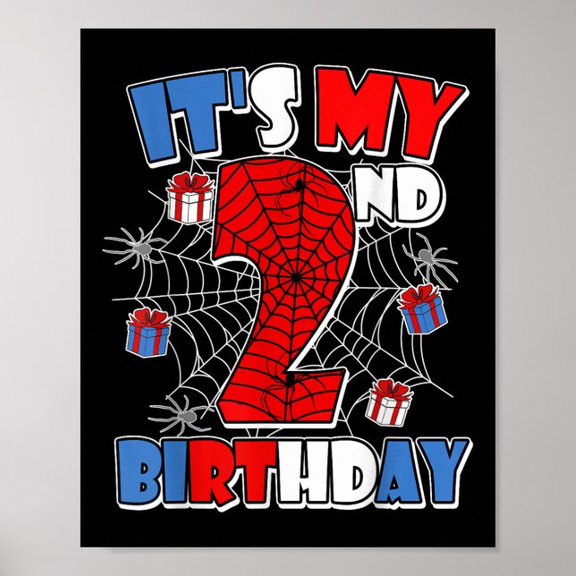 Poster C'est mon 2ème anniversaire Spider Theme Party Boy (Devant)