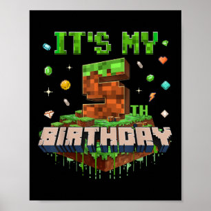 Poster C'Est Mon 5E Anniversaire Enfants Jeu Pixel Numéro