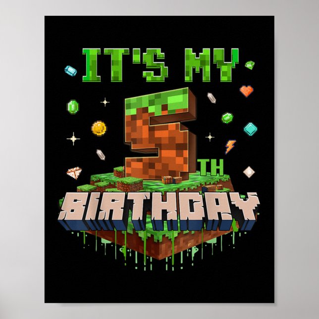 Poster C'Est Mon 5E Anniversaire Enfants Jeu Pixel Numéro (Devant)