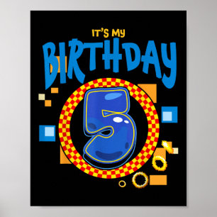 Poster C'est mon 5e anniversaire garçon famille de jumela