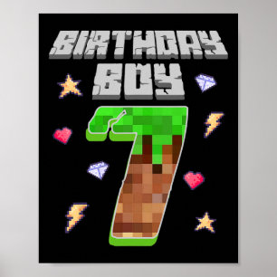 Poster C'est mon 7e anniversaire garçon sept 7 ans Pixel 