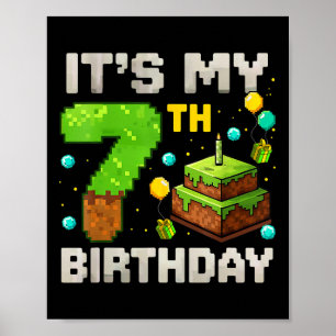 Poster C'est mon 7ème anniversaire de gamer pixel Anniver