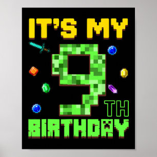 Poster C'est mon 9e anniversaire garçon de 9 ans gamer pi