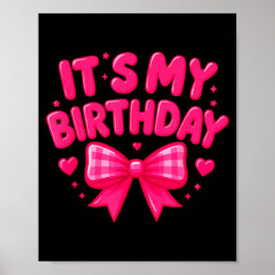 Poster C'est mon anniversaire Mignon Rose, Cœurs à Ruban