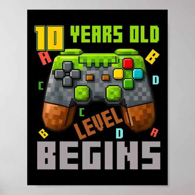 Poster C'est mon contrôleur de jeu pixelisé pour mes 10 a (Devant)