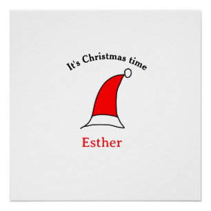 Poster C'est Noël heure Père Noël rouge casquette nom sim
