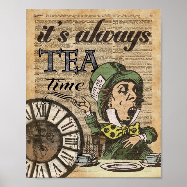 Poster "C'est toujours l'heure du thé" Art du dictionnair (Devant)