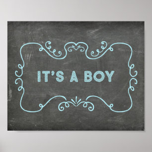 Poster C'est un Baby shower garçon Signal Blue Chalkboard