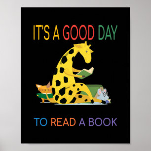 Poster C'est un bon jour pour lire un livre Giraffe Lectu