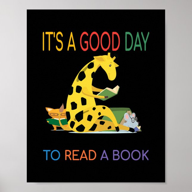 Poster C'est un bon jour pour lire un livre Giraffe Lectu (Devant)