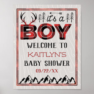 Poster C'est un garçon ! Baby shower de bûcheron rustique