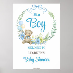 Poster C'est un garçon baby shower de couronne fleurie si