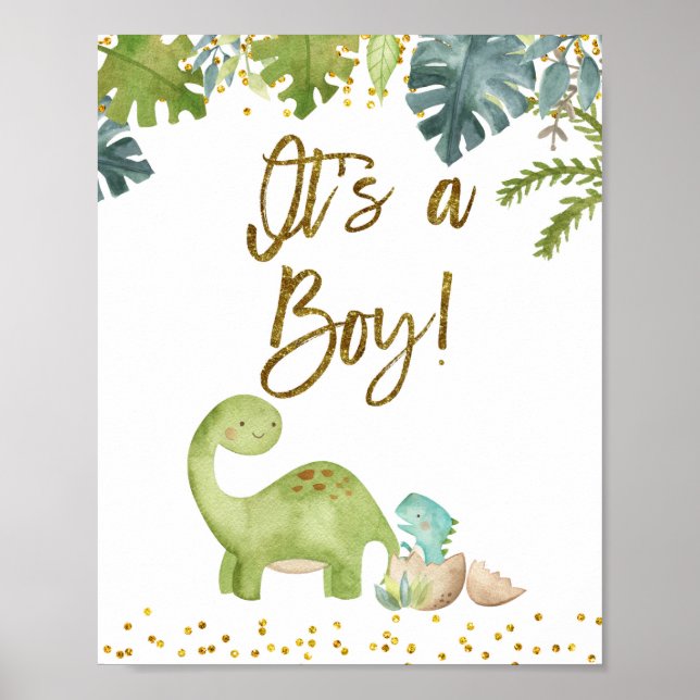 Poster C'est un garçon Signé Baby shower Dinosaur (Devant)