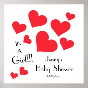 Poster C'est une fille ! - Cœurs rouges mignons Baby Show