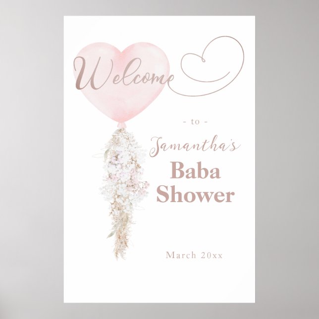 Poster C'est une fille rose Baby shower de ballon coeur b (Devant)