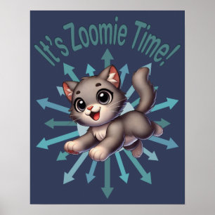 Poster C'est Zoomie Time Cute Grey & White Cat