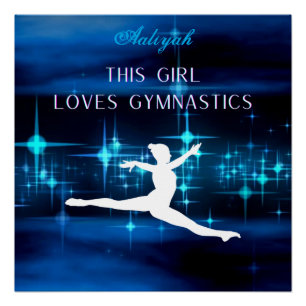 Poster Cette Fille Aime La Gymnastique Noir, Bleu, Blanc