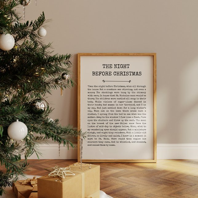 Poster Cette nuit avant Noël Imprimer (A framed Christian hymn print titled “'Twas the night before Christmas” with the whole hymn lyrics.)