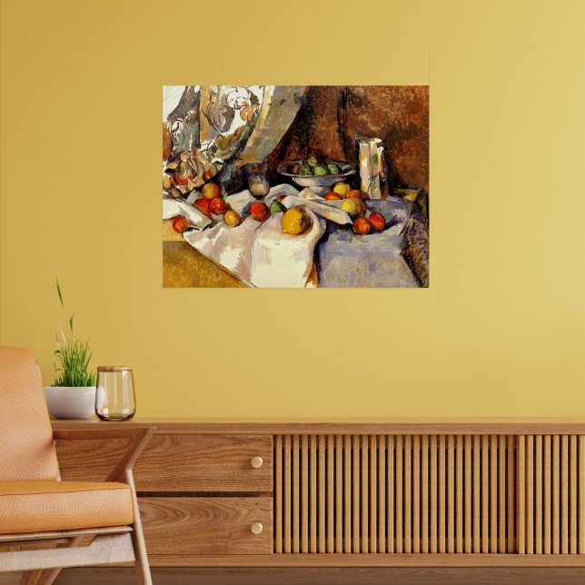 Poster Cezanne - Still Life Post, Bottle, Cup and Fruit (Salon 2)