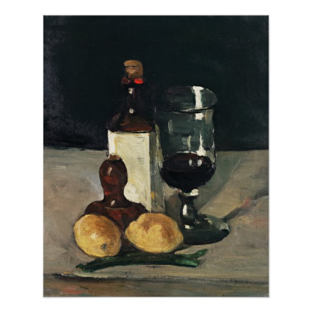 Poster Cezanne - Vie morte avec bouteille, verre, citrons (Devant)