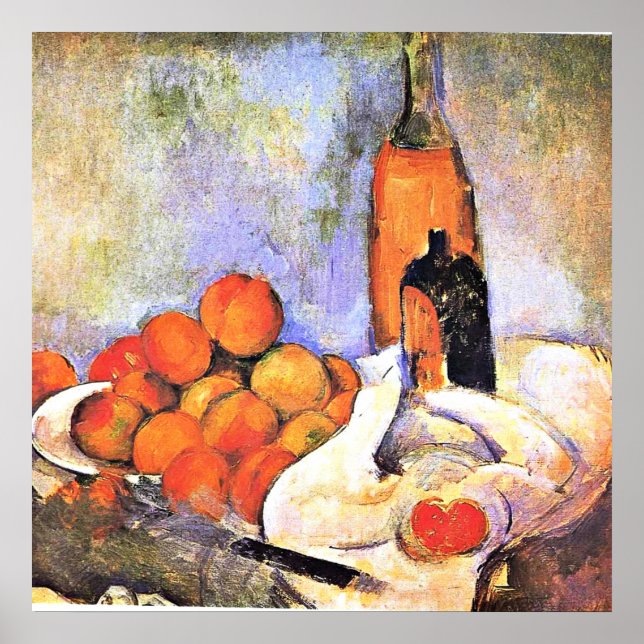 Poster Cezanne - Vie morte avec bouteilles et pommes (Devant)