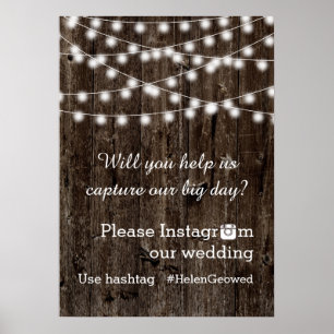 Poster Chaîne de lumières avec mariage de hashtag Instagr