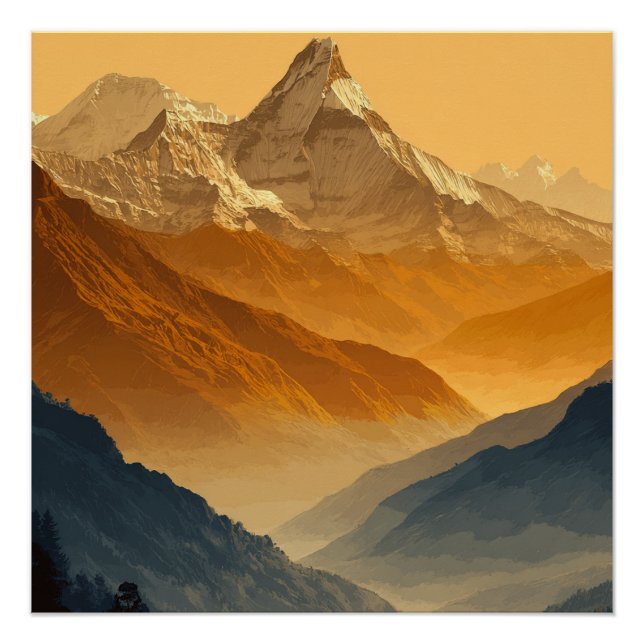 Poster Chaîne de montagnes enneigées de l'Annapurna au Né (Devant)