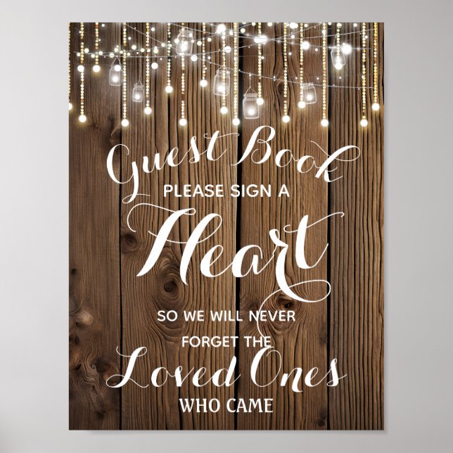 Poster Chaîne rustique de lumières coeur livre d'invité m (Devant)