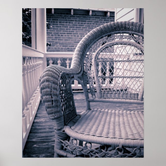 Poster Chaise en osier sur un porche du Sud (Devant)
